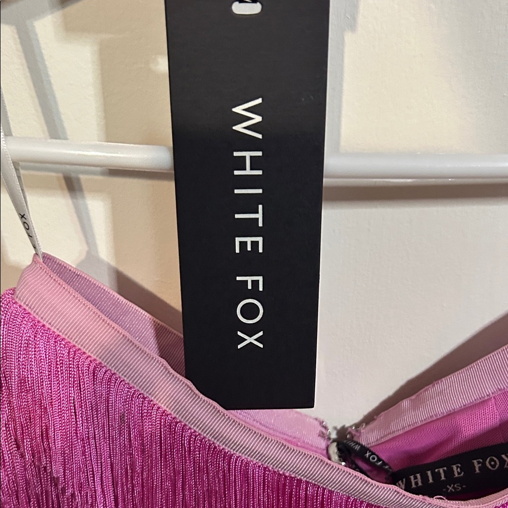 White Fox Boutique Vibrant Pink Fringe Skirt Set - Picture 3 of 5
